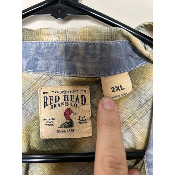Men’s Size 2XL Red Head Brand Co. Green Plaid Short Sleeve Button Up Shirt - Picture 3 of 4